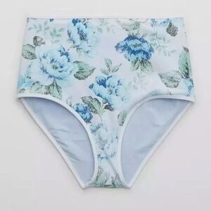 Aerie Floral High Waisted Blue Bikini Bottoms Size XXL NWT